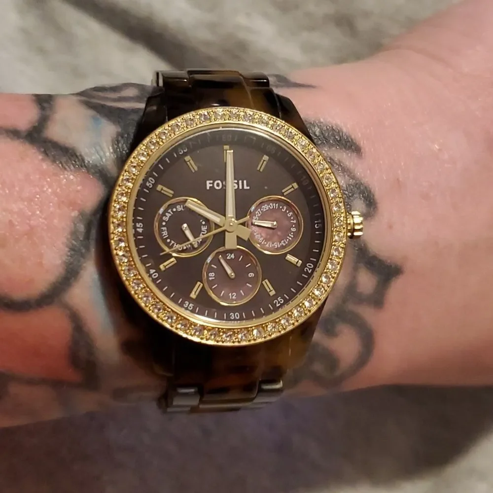 FOSSIL Stella Multifunction 4 Dial Tortoise Shell Resin Watch ES2785‎